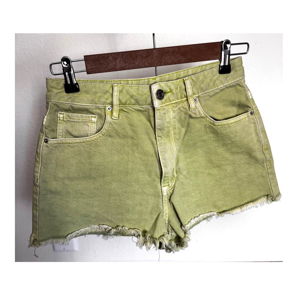 Pacsun Hi-Rise Festival Green Denim Cut Off Shorts Women's‎ Size 27 Colorful